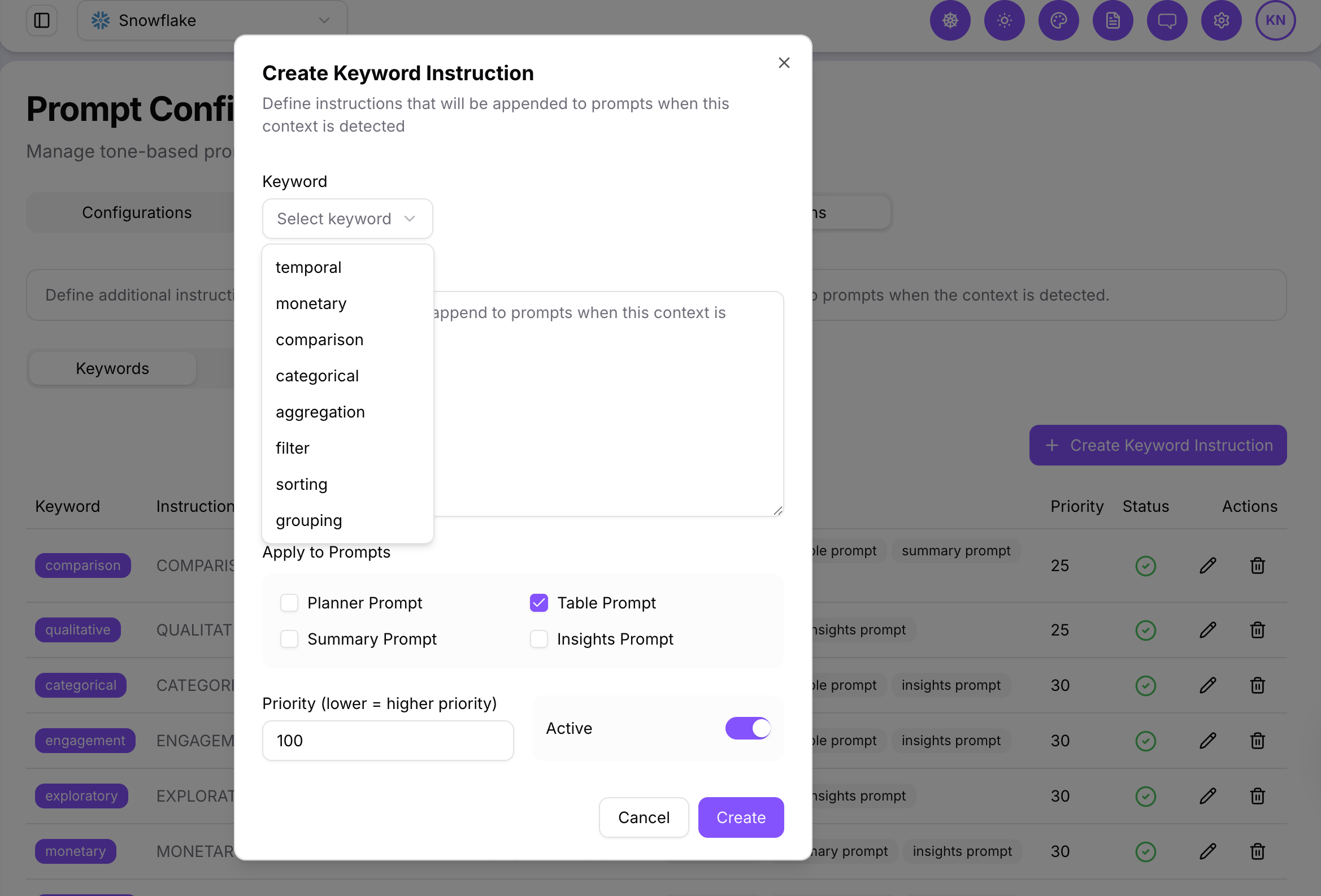 Create Keyword Instruction