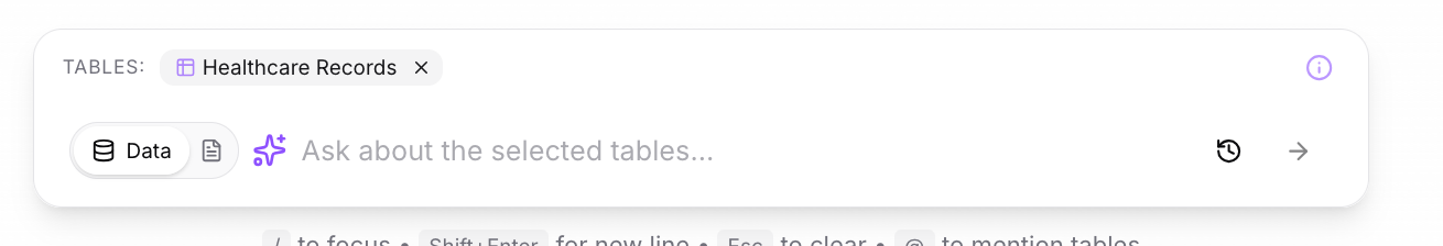 Table Selected in Search Bar