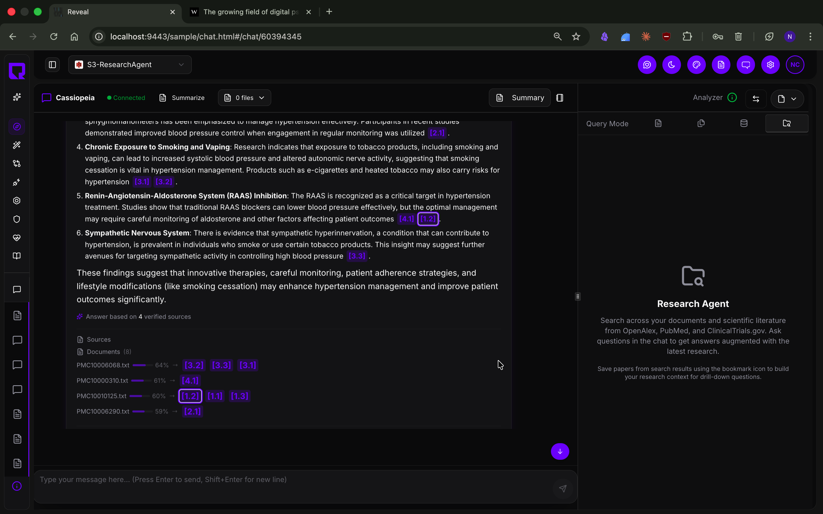Research Agent — Sources Panel